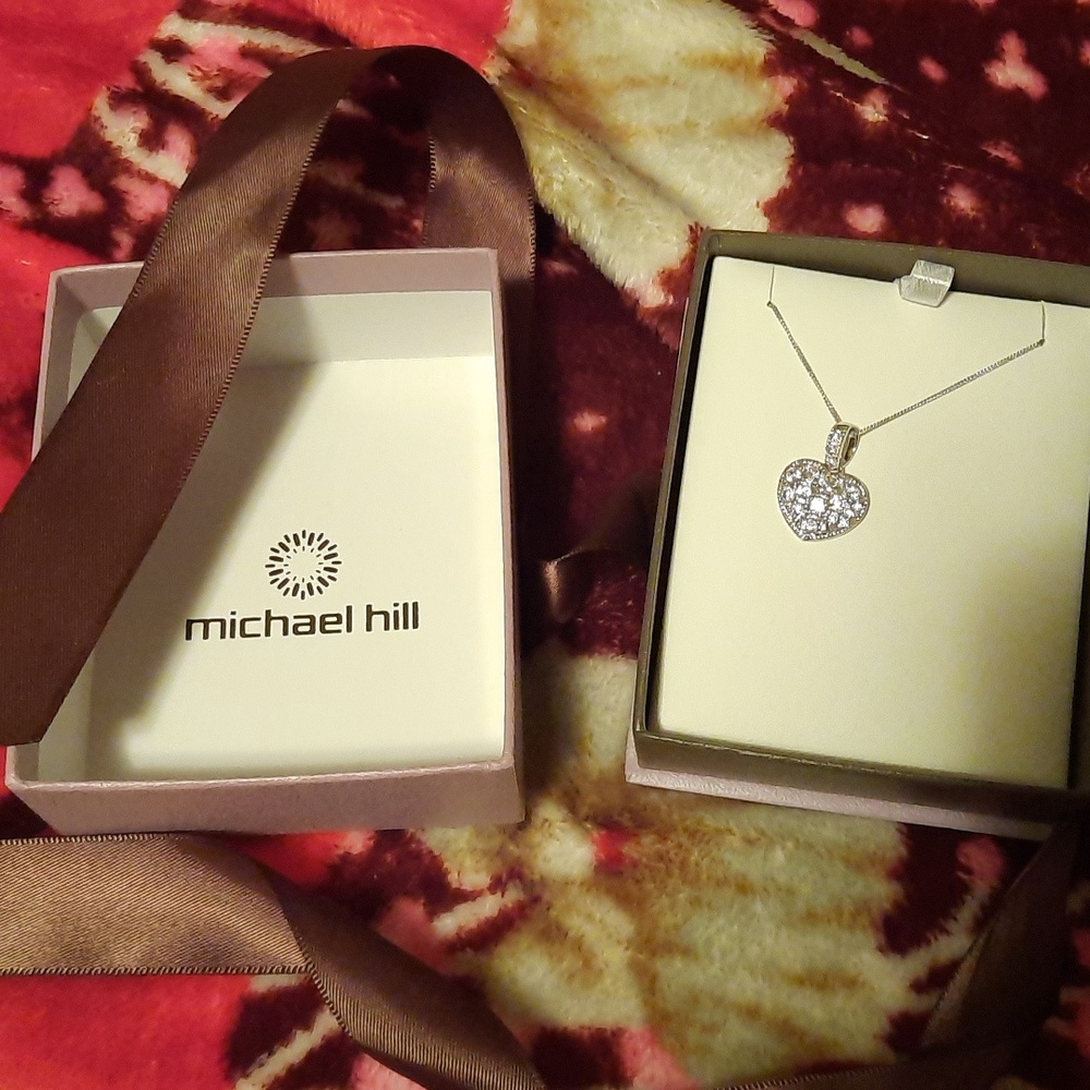 NIB GENUINE MICHAEL HILL Created Diamond Heart Pendant & Chain